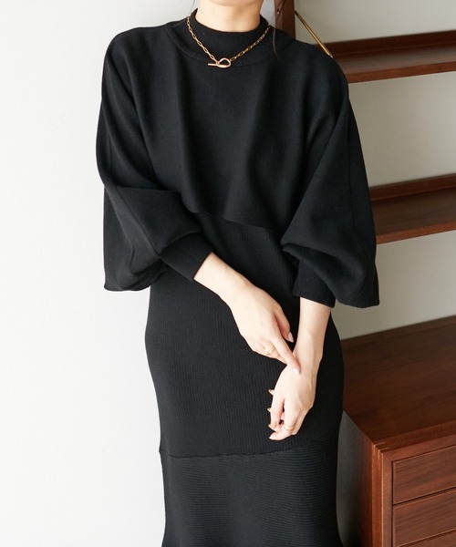 DISCOAT(ディスコート)の「リブ3WAYマーメイドニットワンピース(ワンピース・レディース・ブラック/オレンジ/モカ/グレー・FREE)」の2枚目の写真