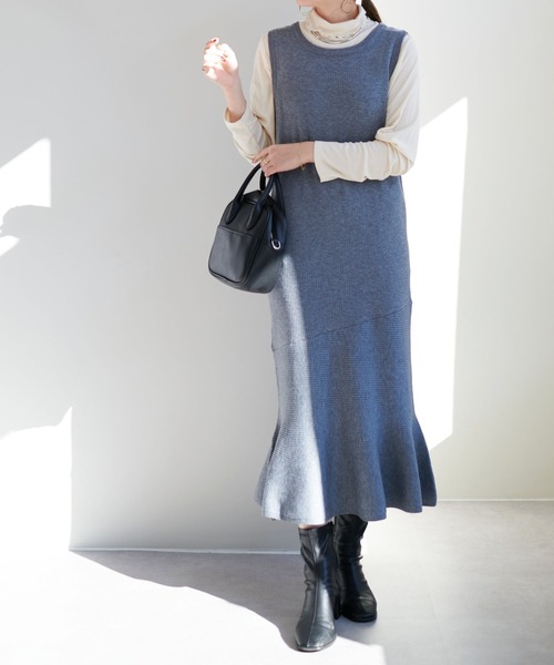 DISCOAT(ディスコート)の「リブ3WAYマーメイドニットワンピース(ワンピース・レディース・ブラック/オレンジ/モカ/グレー・FREE)」の8枚目の写真