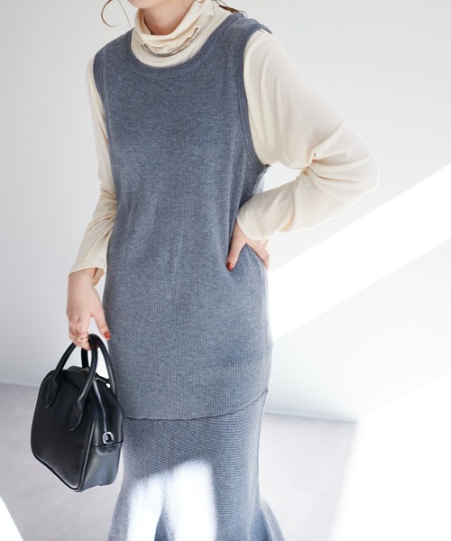 DISCOAT(ディスコート)の「リブ3WAYマーメイドニットワンピース(ワンピース・レディース・ブラック/オレンジ/モカ/グレー・FREE)」の12枚目の写真