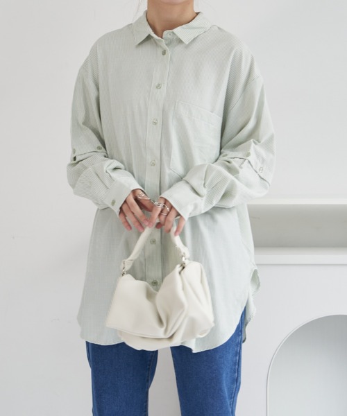 VANNIE U（ヴァニーユー）の「マルチスリーブストライプシャツ/半袖着用も可能/スリットスリーブ（シャツ/ブラウス・レディース・レッド/イエロー/ミント・FREE）」の18枚目の写真