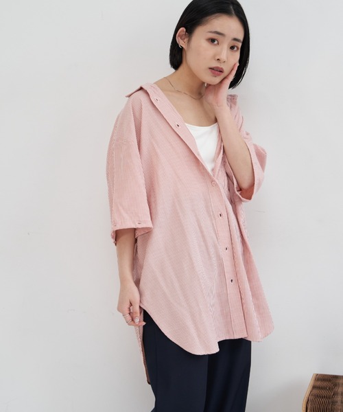 VANNIE U（ヴァニーユー）の「マルチスリーブストライプシャツ/半袖着用も可能/スリットスリーブ（シャツ/ブラウス・レディース・レッド/イエロー/ミント・FREE）」の16枚目の写真