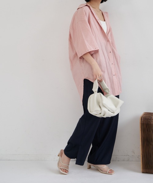 VANNIE U（ヴァニーユー）の「マルチスリーブストライプシャツ/半袖着用も可能/スリットスリーブ（シャツ/ブラウス・レディース・レッド/イエロー/ミント・FREE）」の17枚目の写真