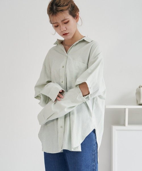 VANNIE U（ヴァニーユー）の「マルチスリーブストライプシャツ/半袖着用も可能/スリットスリーブ（シャツ/ブラウス・レディース・レッド/イエロー/ミント・FREE）」の20枚目の写真