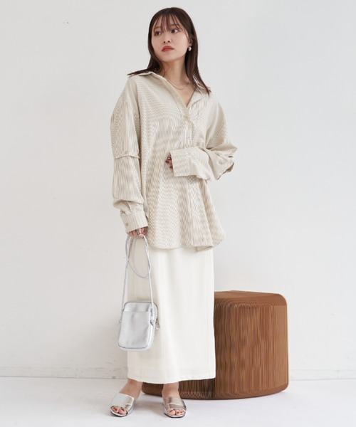 VANNIE U（ヴァニーユー）の「マルチスリーブストライプシャツ/半袖着用も可能/スリットスリーブ（シャツ/ブラウス・レディース・レッド/イエロー/ミント・FREE）」の4枚目の写真