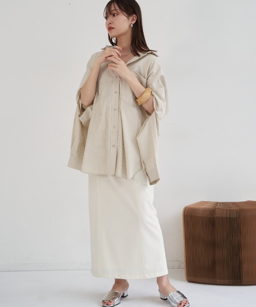 VANNIE U（ヴァニーユー）の「マルチスリーブストライプシャツ/半袖着用も可能/スリットスリーブ（シャツ/ブラウス・レディース・レッド/イエロー/ミント・FREE）」の6枚目の写真