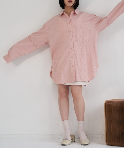 VANNIE U（ヴァニーユー）の「マルチスリーブストライプシャツ/半袖着用も可能/スリットスリーブ（シャツ/ブラウス・レディース・レッド/イエロー/ミント・FREE）」の13枚目の写真