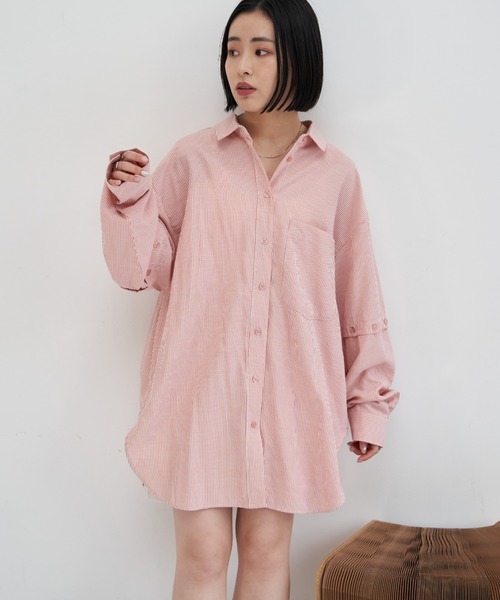 VANNIE U（ヴァニーユー）の「マルチスリーブストライプシャツ/半袖着用も可能/スリットスリーブ（シャツ/ブラウス・レディース・レッド/イエロー/ミント・FREE）」の15枚目の写真