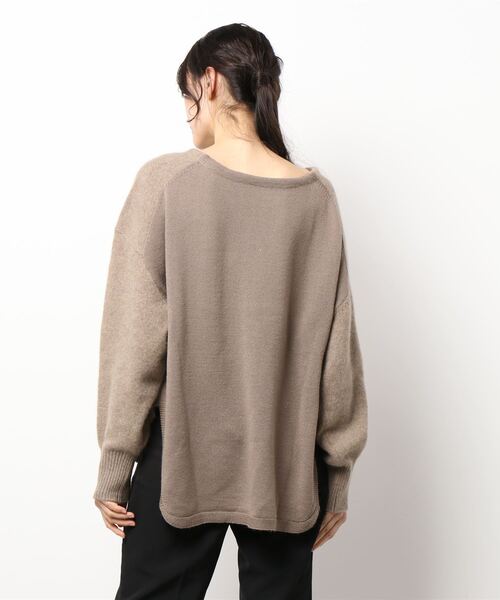 DouDou(ドゥドゥ)の「ラクーン編地切替プルオーバー(ニット/セーター・レディース・ライトグレー/モカ/バイオレット/オフホワイト・FREE)」の6枚目の写真