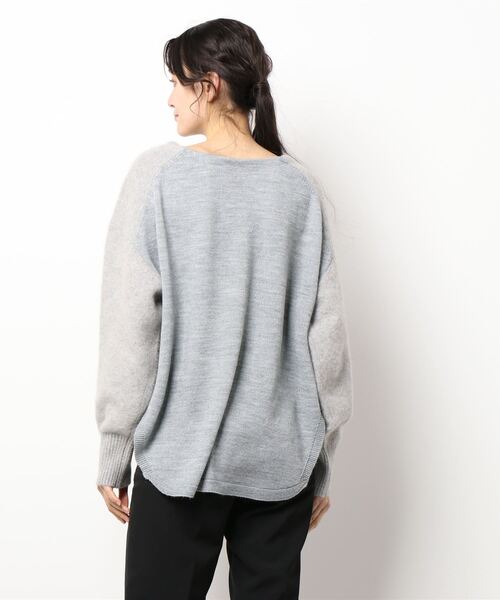 DouDou(ドゥドゥ)の「ラクーン編地切替プルオーバー(ニット/セーター・レディース・ライトグレー/モカ/バイオレット/オフホワイト・FREE)」の8枚目の写真