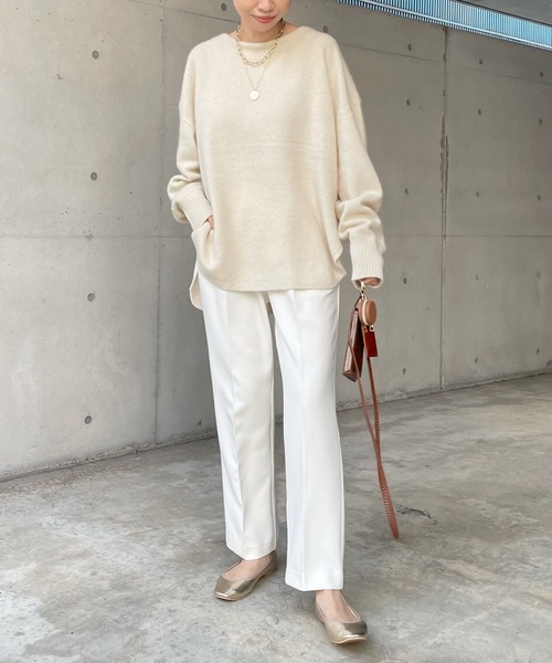 DouDou(ドゥドゥ)の「ラクーン編地切替プルオーバー(ニット/セーター・レディース・ライトグレー/モカ/バイオレット/オフホワイト・FREE)」の9枚目の写真