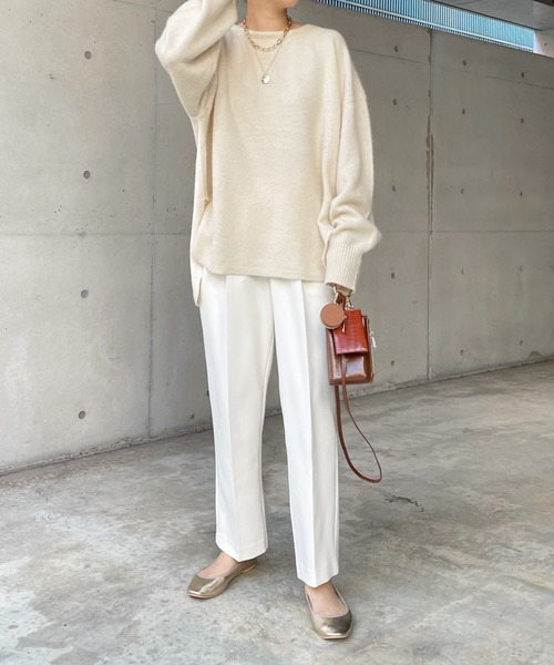 DouDou(ドゥドゥ)の「ラクーン編地切替プルオーバー(ニット/セーター・レディース・ライトグレー/モカ/バイオレット/オフホワイト・FREE)」の10枚目の写真