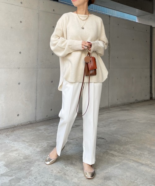 DouDou(ドゥドゥ)の「ラクーン編地切替プルオーバー(ニット/セーター・レディース・ライトグレー/モカ/バイオレット/オフホワイト・FREE)」の11枚目の写真