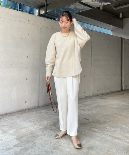 DouDou(ドゥドゥ)の「ラクーン編地切替プルオーバー(ニット/セーター・レディース・ライトグレー/モカ/バイオレット/オフホワイト・FREE)」の12枚目の写真