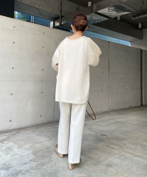 DouDou(ドゥドゥ)の「ラクーン編地切替プルオーバー(ニット/セーター・レディース・ライトグレー/モカ/バイオレット/オフホワイト・FREE)」の13枚目の写真