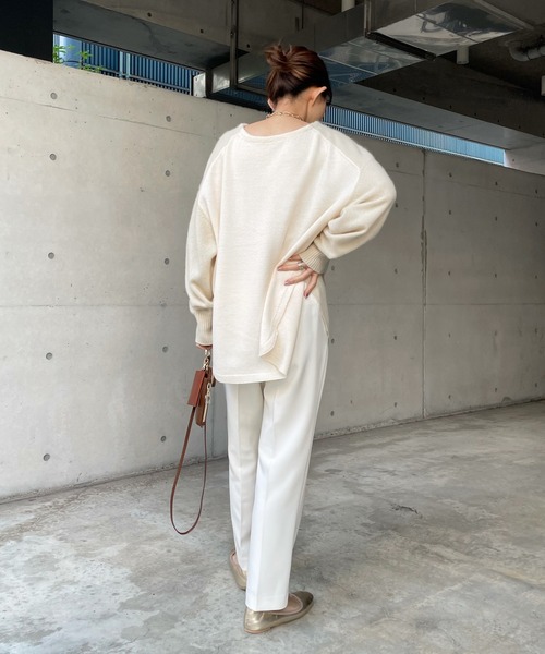 DouDou(ドゥドゥ)の「ラクーン編地切替プルオーバー(ニット/セーター・レディース・ライトグレー/モカ/バイオレット/オフホワイト・FREE)」の14枚目の写真