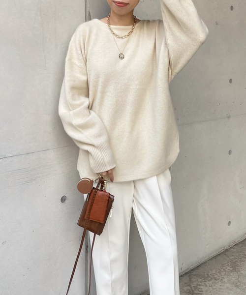 DouDou(ドゥドゥ)の「ラクーン編地切替プルオーバー(ニット/セーター・レディース・ライトグレー/モカ/バイオレット/オフホワイト・FREE)」の17枚目の写真