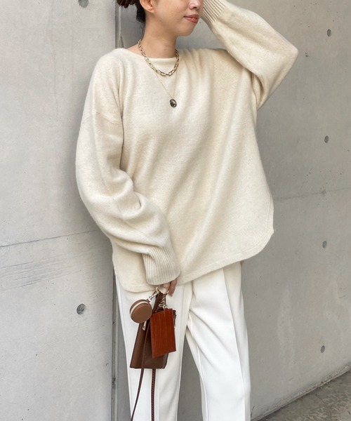 DouDou(ドゥドゥ)の「ラクーン編地切替プルオーバー(ニット/セーター・レディース・ライトグレー/モカ/バイオレット/オフホワイト・FREE)」の18枚目の写真