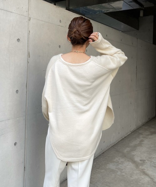 DouDou(ドゥドゥ)の「ラクーン編地切替プルオーバー(ニット/セーター・レディース・ライトグレー/モカ/バイオレット/オフホワイト・FREE)」の21枚目の写真