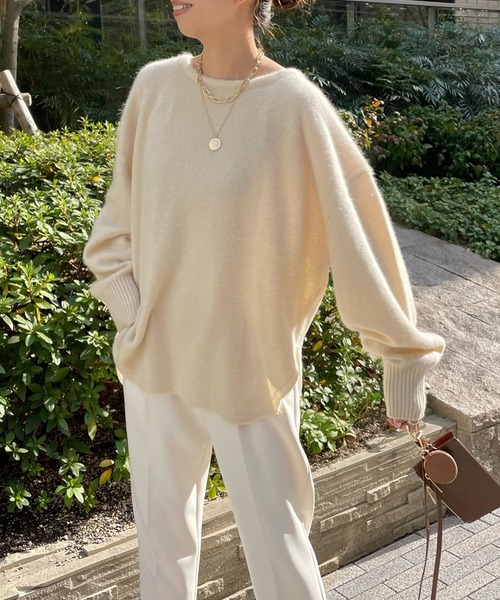 DouDou(ドゥドゥ)の「ラクーン編地切替プルオーバー(ニット/セーター・レディース・ライトグレー/モカ/バイオレット/オフホワイト・FREE)」の22枚目の写真