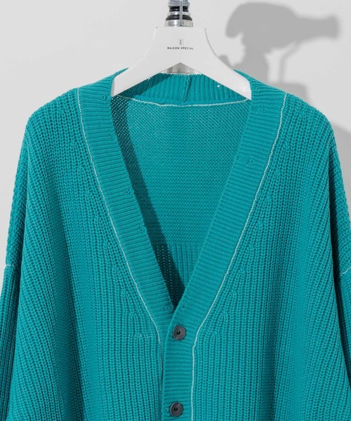 MAISON SPECIAL（メゾンスペシャル）の「《ユニセックスアイテム》プライムオーバークラッシュニットVネックカーディガン【MAISON SPECIAL/メゾンスペシャル】（カーディガン/ボレロ・メンズ・ブラック/ブルー/グレイッシュベージュ・1/2）」の9枚目の写真