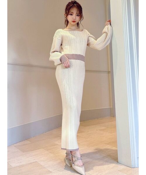 RESEXXY（リゼクシー）の「ドッキングタイトニットワンピース（ワンピース・レディース・ブラック/アイボリー/ベージュ・FREE）」の5枚目の写真