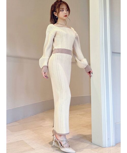 RESEXXY（リゼクシー）の「ドッキングタイトニットワンピース（ワンピース・レディース・ブラック/アイボリー/ベージュ・FREE）」の6枚目の写真