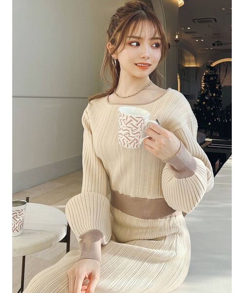 RESEXXY（リゼクシー）の「ドッキングタイトニットワンピース（ワンピース・レディース・ブラック/アイボリー/ベージュ・FREE）」の7枚目の写真