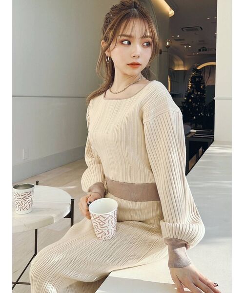 RESEXXY（リゼクシー）の「ドッキングタイトニットワンピース（ワンピース・レディース・ブラック/アイボリー/ベージュ・FREE）」の8枚目の写真