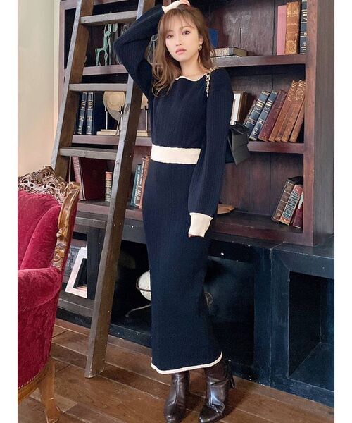 RESEXXY（リゼクシー）の「ドッキングタイトニットワンピース（ワンピース・レディース・ブラック/アイボリー/ベージュ・FREE）」の19枚目の写真