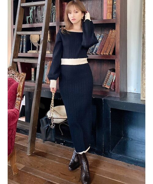 RESEXXY（リゼクシー）の「ドッキングタイトニットワンピース（ワンピース・レディース・ブラック/アイボリー/ベージュ・FREE）」の21枚目の写真