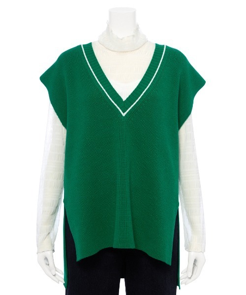 LILY BROWN（リリーブラウン）の「ニットベストトップス（ニット/セーター・レディース・グレー/オフホワイト/グリーン・FREE）」の7枚目の写真