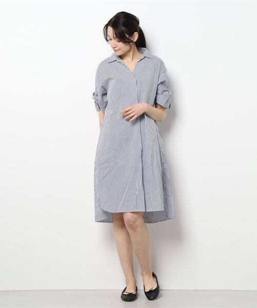 RANAN(ラナン)の「袖デザインストライプ柄シャツワンピース(シャツワンピース・レディース・ブルー系その他/ブラウン系/ネイビー系・M/L/LL)」の12枚目の写真