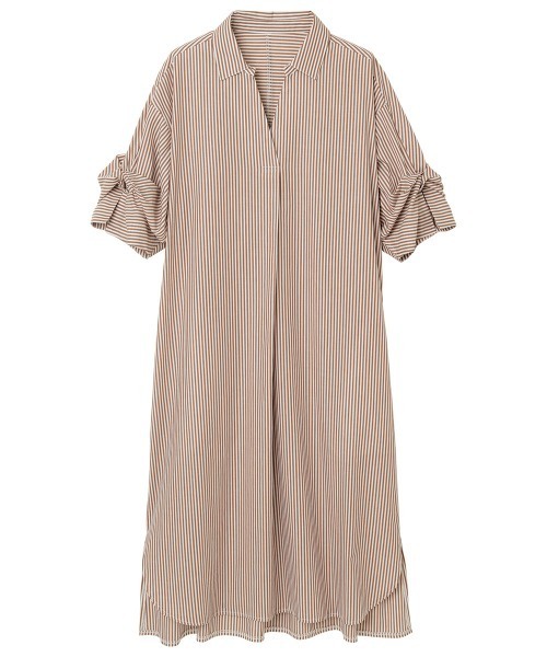 RANAN(ラナン)の「袖デザインストライプ柄シャツワンピース(シャツワンピース・レディース・ブルー系その他/ブラウン系/ネイビー系・M/L/LL)」の6枚目の写真