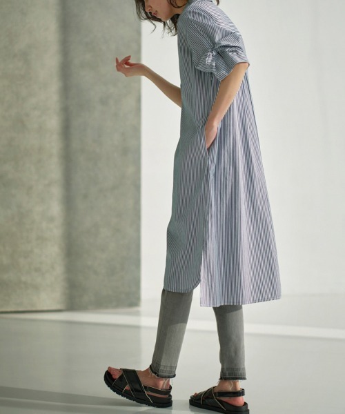 RANAN(ラナン)の「袖デザインストライプ柄シャツワンピース(シャツワンピース・レディース・ブルー系その他/ブラウン系/ネイビー系・M/L/LL)」の5枚目の写真