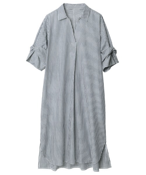 RANAN(ラナン)の「袖デザインストライプ柄シャツワンピース(シャツワンピース・レディース・ブルー系その他/ブラウン系/ネイビー系・M/L/LL)」の8枚目の写真
