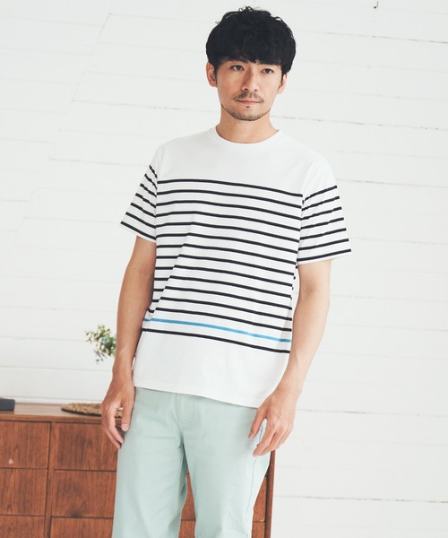 ikka（イッカ）の「VORTEXパネルボーダーTシャツ（Tシャツ/カットソー・メンズ・ホワイト/ネイビー/グレー/オリーブ・S/M/L/XL）」の11枚目の写真