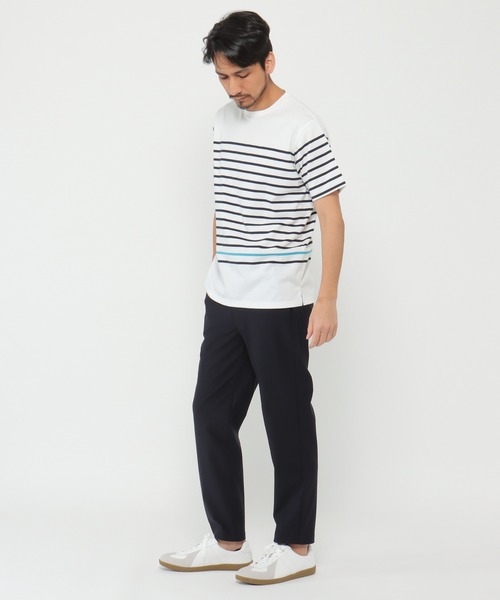 ikka（イッカ）の「VORTEXパネルボーダーTシャツ（Tシャツ/カットソー・メンズ・ホワイト/ネイビー/グレー/オリーブ・S/M/L/XL）」の5枚目の写真