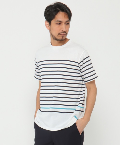 ikka（イッカ）の「VORTEXパネルボーダーTシャツ（Tシャツ/カットソー・メンズ・ホワイト/ネイビー/グレー/オリーブ・S/M/L/XL）」の8枚目の写真