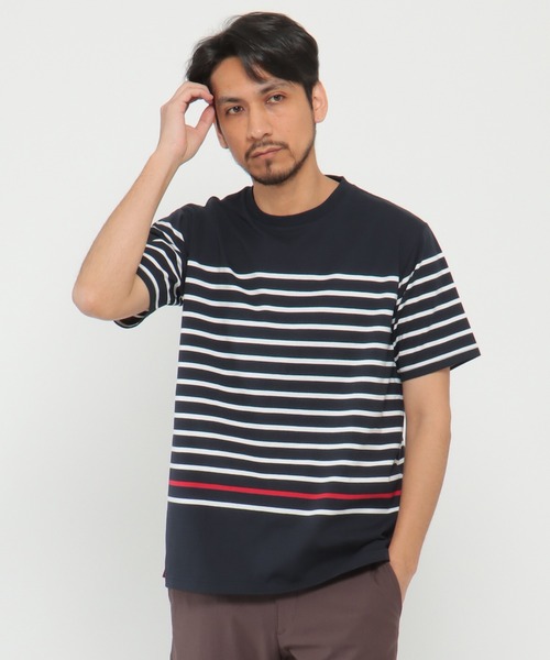 ikka（イッカ）の「VORTEXパネルボーダーTシャツ（Tシャツ/カットソー・メンズ・ホワイト/ネイビー/グレー/オリーブ・S/M/L/XL）」の17枚目の写真