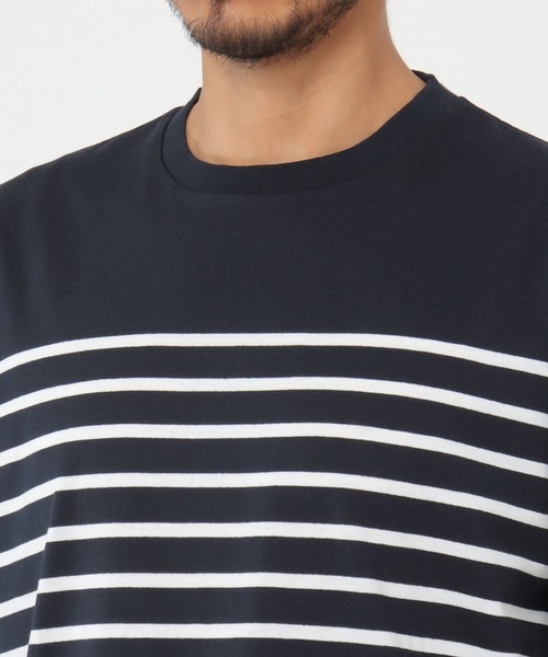 ikka（イッカ）の「VORTEXパネルボーダーTシャツ（Tシャツ/カットソー・メンズ・ホワイト/ネイビー/グレー/オリーブ・S/M/L/XL）」の15枚目の写真