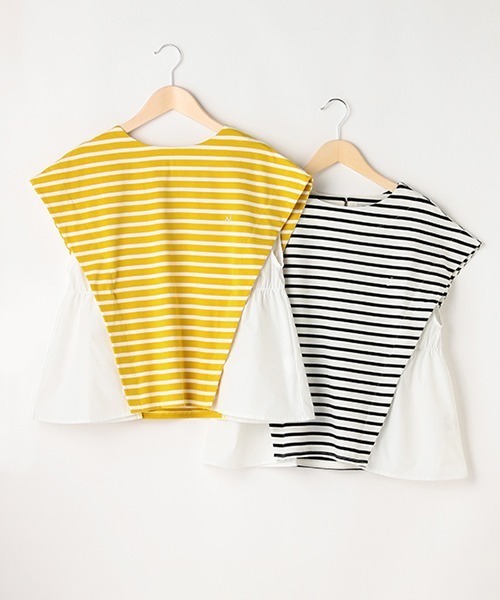 pom ponette junior（ポンポネットジュニア）の「【AMI】ボーダードッキングTシャツ（Tシャツ/カットソー・キッズ・ホワイト/イエロー・L/M）」の10枚目の写真