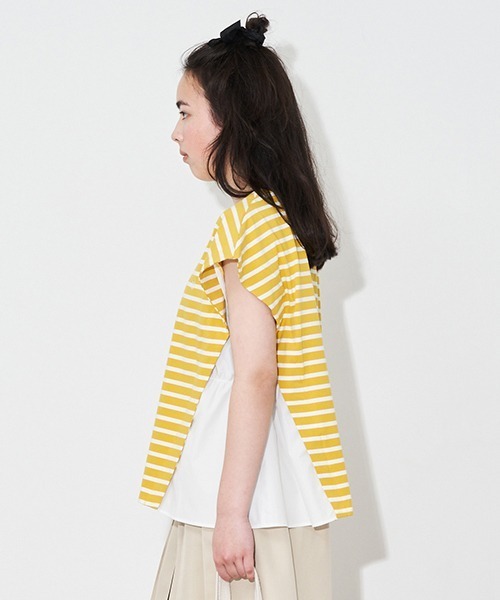 pom ponette junior（ポンポネットジュニア）の「【AMI】ボーダードッキングTシャツ（Tシャツ/カットソー・キッズ・ホワイト/イエロー・L/M）」の14枚目の写真