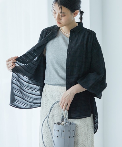 AMERICAN HOLIC（アメリカンホリック）の「ドビーチェックブラウス（シャツ/ブラウス・レディース・ブラック/オフホワイト・M/L）」の10枚目の写真