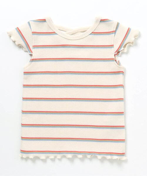 BREEZE(ブリーズ)の「マルチボーダーリブTシャツ(Tシャツ/カットソー・キッズ・オフホワイト/レインボー・100/110/80/90/120/130/140)」の2枚目の写真