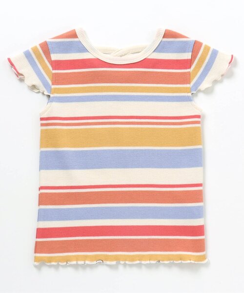BREEZE(ブリーズ)の「マルチボーダーリブTシャツ(Tシャツ/カットソー・キッズ・オフホワイト/レインボー・100/110/80/90/120/130/140)」の1枚目の写真