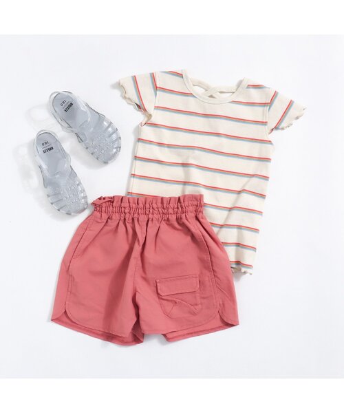 BREEZE(ブリーズ)の「マルチボーダーリブTシャツ(Tシャツ/カットソー・キッズ・オフホワイト/レインボー・100/110/80/90/120/130/140)」の10枚目の写真