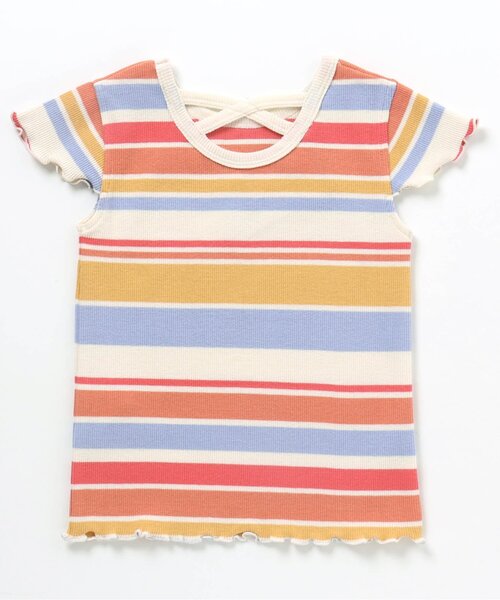 BREEZE(ブリーズ)の「マルチボーダーリブTシャツ(Tシャツ/カットソー・キッズ・オフホワイト/レインボー・100/110/80/90/120/130/140)」の9枚目の写真