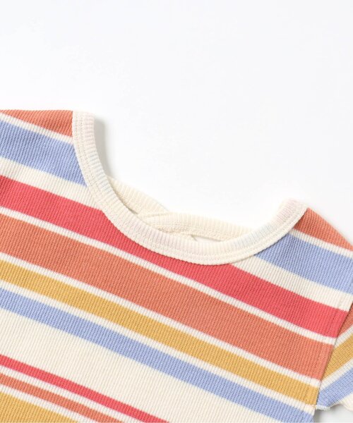 BREEZE(ブリーズ)の「マルチボーダーリブTシャツ(Tシャツ/カットソー・キッズ・オフホワイト/レインボー・100/110/80/90/120/130/140)」の5枚目の写真