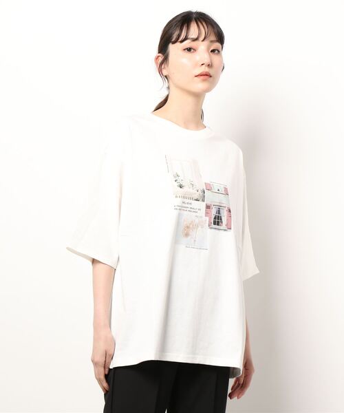 Samansa Mos2（サマンサ モスモス）の「フォトプリントゆるTシャツ（Tシャツ/カットソー・レディース・ベージュ/オフホワイト/サックスブルー/チャコール・ﾌﾘ-）」の9枚目の写真