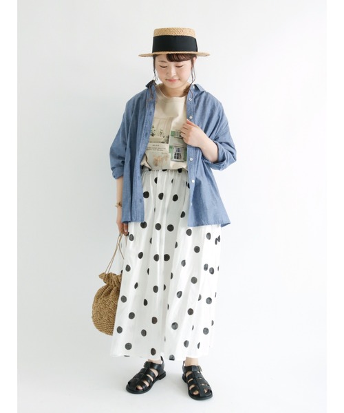 Samansa Mos2（サマンサ モスモス）の「フォトプリントゆるTシャツ（Tシャツ/カットソー・レディース・ベージュ/オフホワイト/サックスブルー/チャコール・ﾌﾘ-）」の12枚目の写真